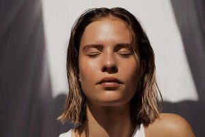 Skincare: woman's face with closed eyes